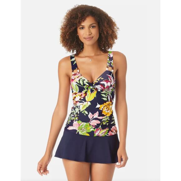 Anne Cole Tropical Bloom Twist Front Tankini Swim L141233 Top Size 32DD/34D - Picture 2 of 10